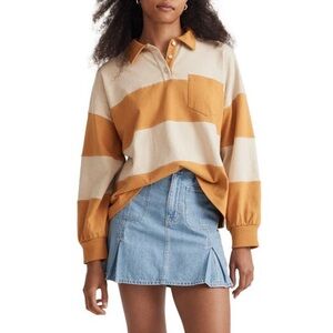 Madewell Striped Rugby Polo Shirt Yellow Long Sleeve Oversize Comfy Pullover